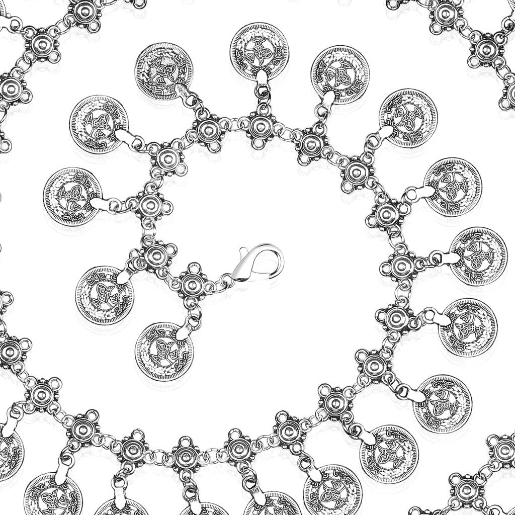 Silver Plated Coin Tassel Kamarband Fancy Dress Belt Belly Chain Contemporary Jewellery For Women & Girls : PX8BCH003S