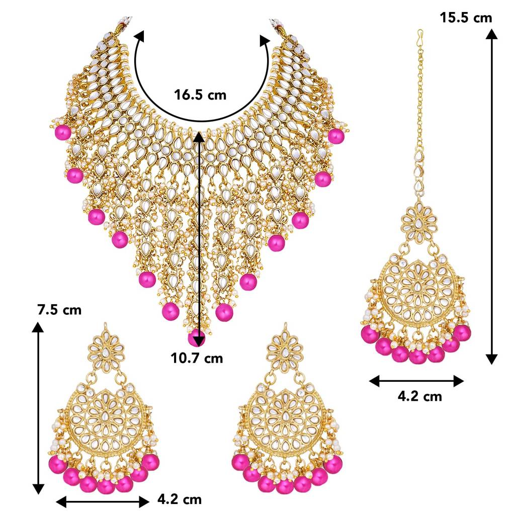 Traditional Kundan & Pearl Drop Bridal Dulhan Necklace Earring With Maang Tikka Jewellery Set For Women Girls-Pf : PF25N1177RP