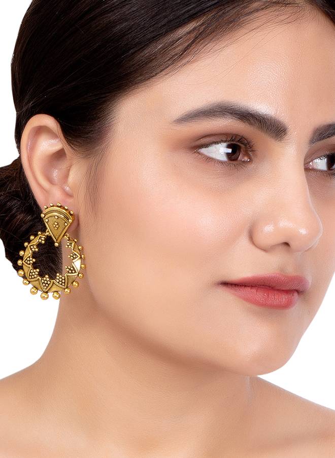 Rava Ball Oxidized Gold Plated Hoop Style Earrings : 8905124135466