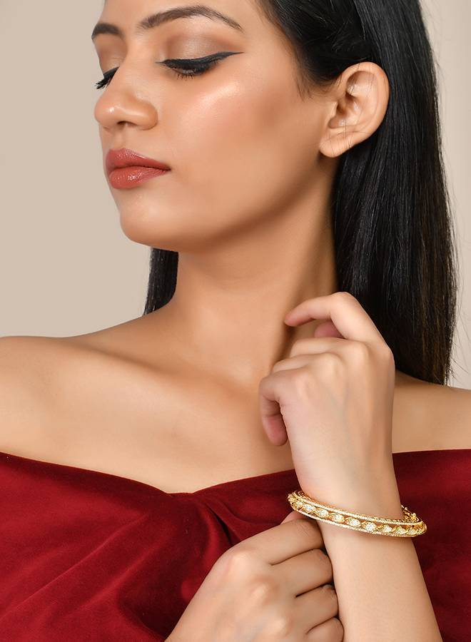 Sparkling Elegance Cz Studded Gold Plated Bangles : 8905124496215