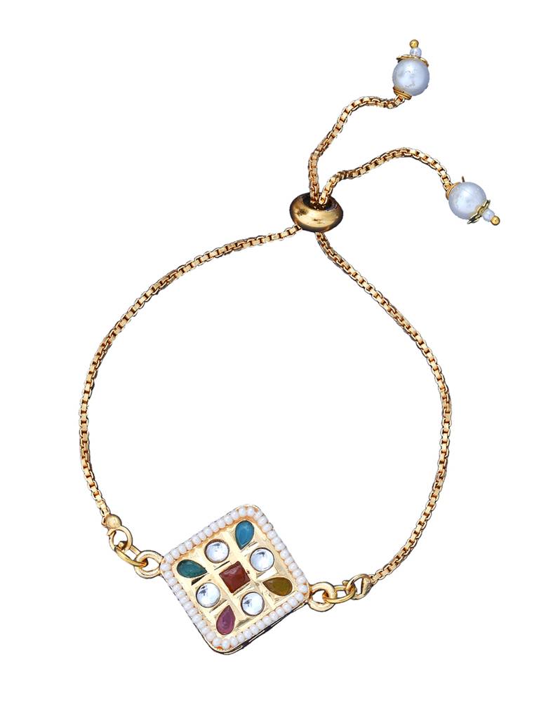 Cz Embellished Gold Toned Bracelet Style Rakhi : 8905124461459