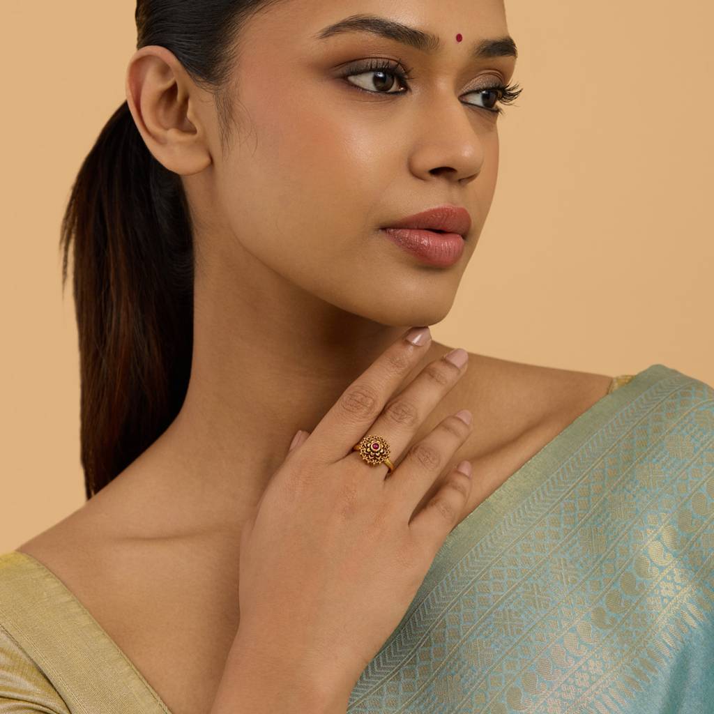 Kushal'S Fashion Jewellery Ruby Gold-Plated Ethnic Antique Finger Ring : 430458