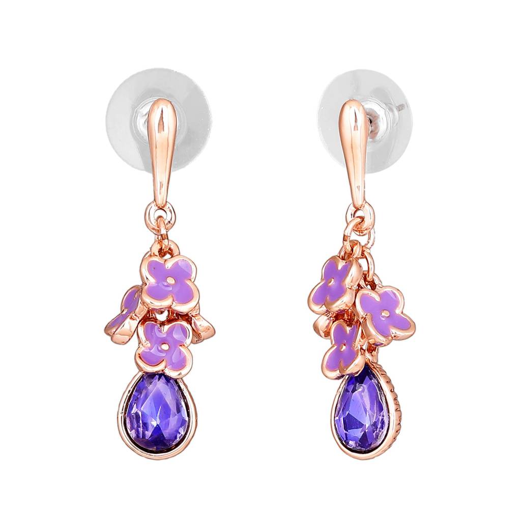 Estele Rosegold Plated Floral Charms Hanging Drop Earrings For Women : 680701RG-AQER