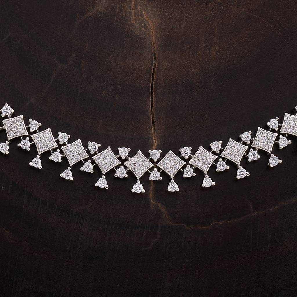 Kushal'S Fashion Jewellery White Rhodium-Plated Party Zircon Trendy Necklace  -161786 : 398925