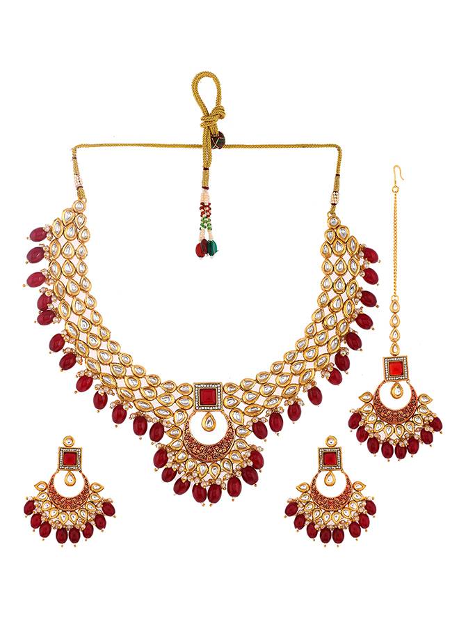Kundan Elegance Red Stones Jewellery Set : 8905124477177