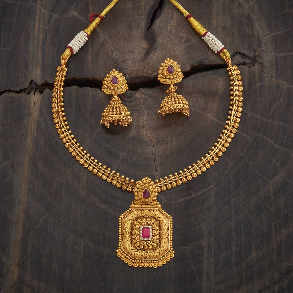 Kushal'S Fashion Jewellery Ruby Gold-Plated Ethnic Antique Jewellery Set-186560 : 444823