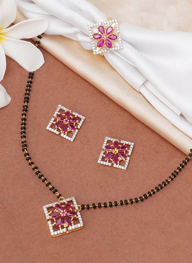 Sparkling Elegance Red Zirconia Gemstones Mangalsutra Set : 8905124472004