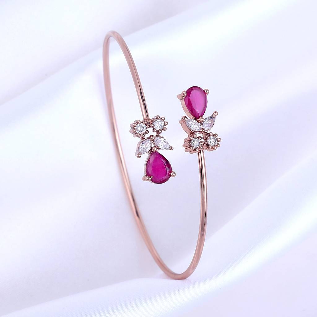 Estele Rosegold Plated Stylish Lightweight Cuff Kada Bracelet With Ruby American Diamonds|Dazzling Shine For W : AD-092-RGRBBR