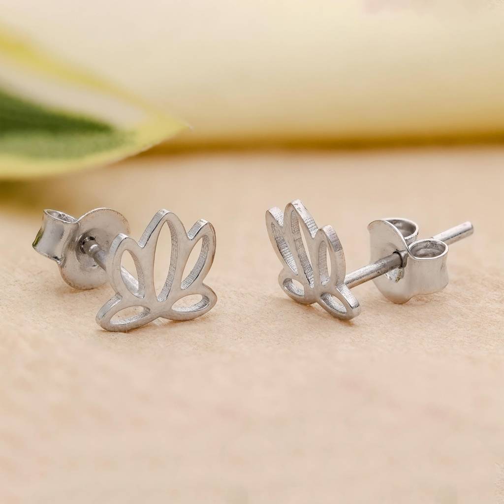 925 Silver Lotus Flower Stud Earrings | Elegant Yoga Jewelry Gift : SE_000811