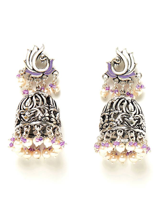 Filigree Design Silver Toned Round Faux Pearls Jewellery Set : 8905124444728