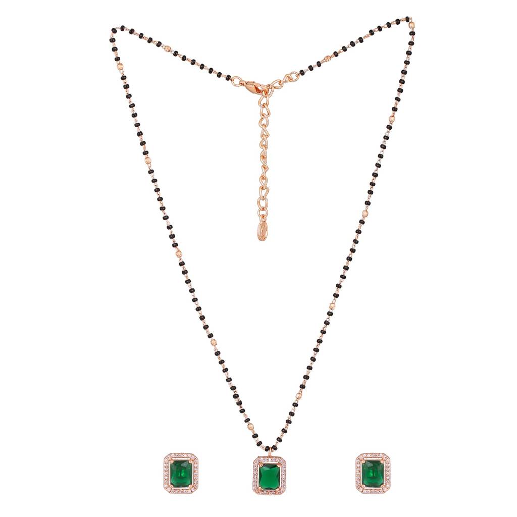 Estele Rose Gold Plated Cz Square Mangalsutra Necklace Set With Emerald Stone For Women : ADMS041-RGGNNKER