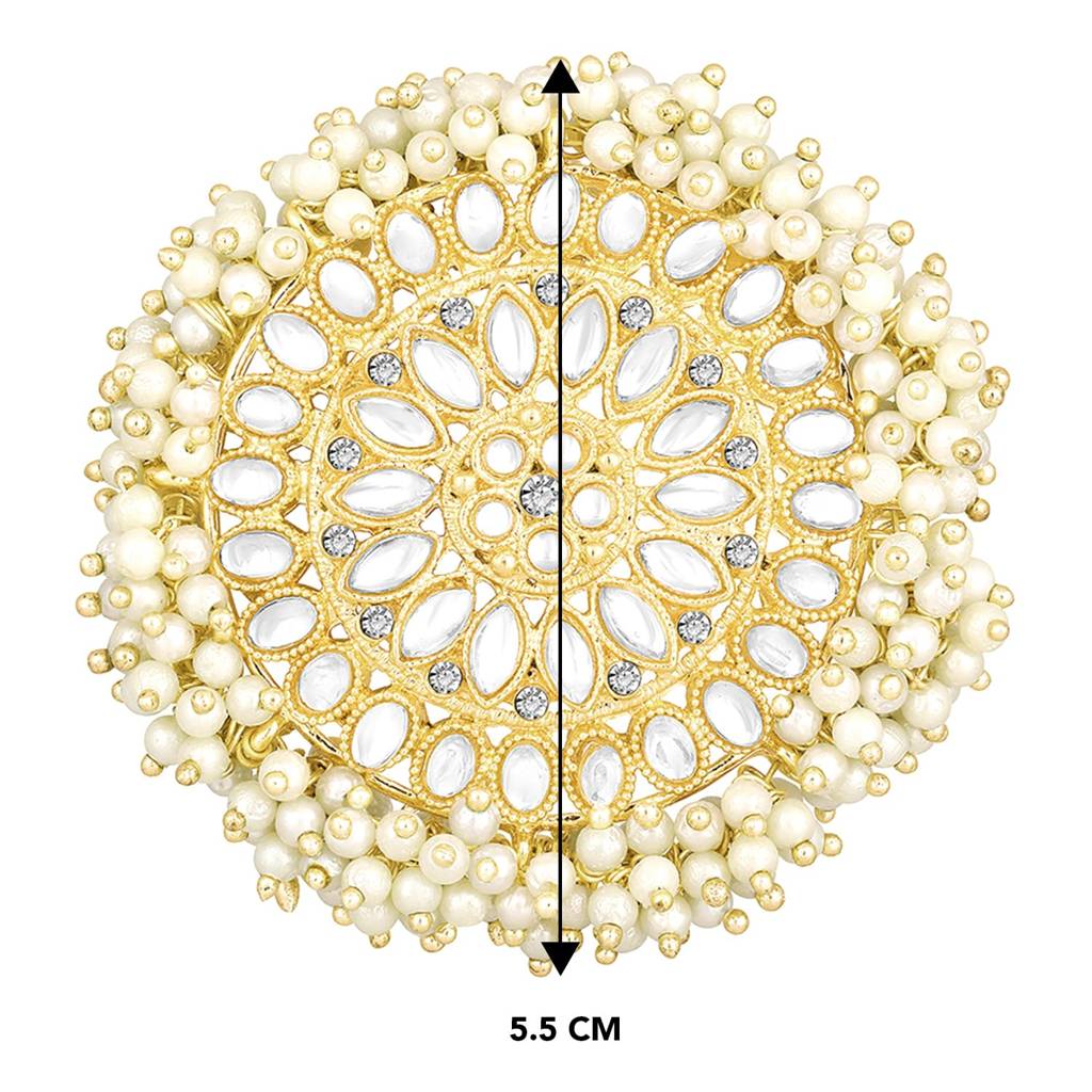Artificial Juda Bun | Gold Plated Kundan Beads Studded Round Hair Accessory | Fashion Gift For Women Girls 1 Count : PF09HJ015W