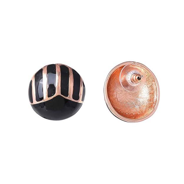 Rosegold Plated Classic Black Enamel Ornamented Stud Earrings For Girls : 143701-RGER