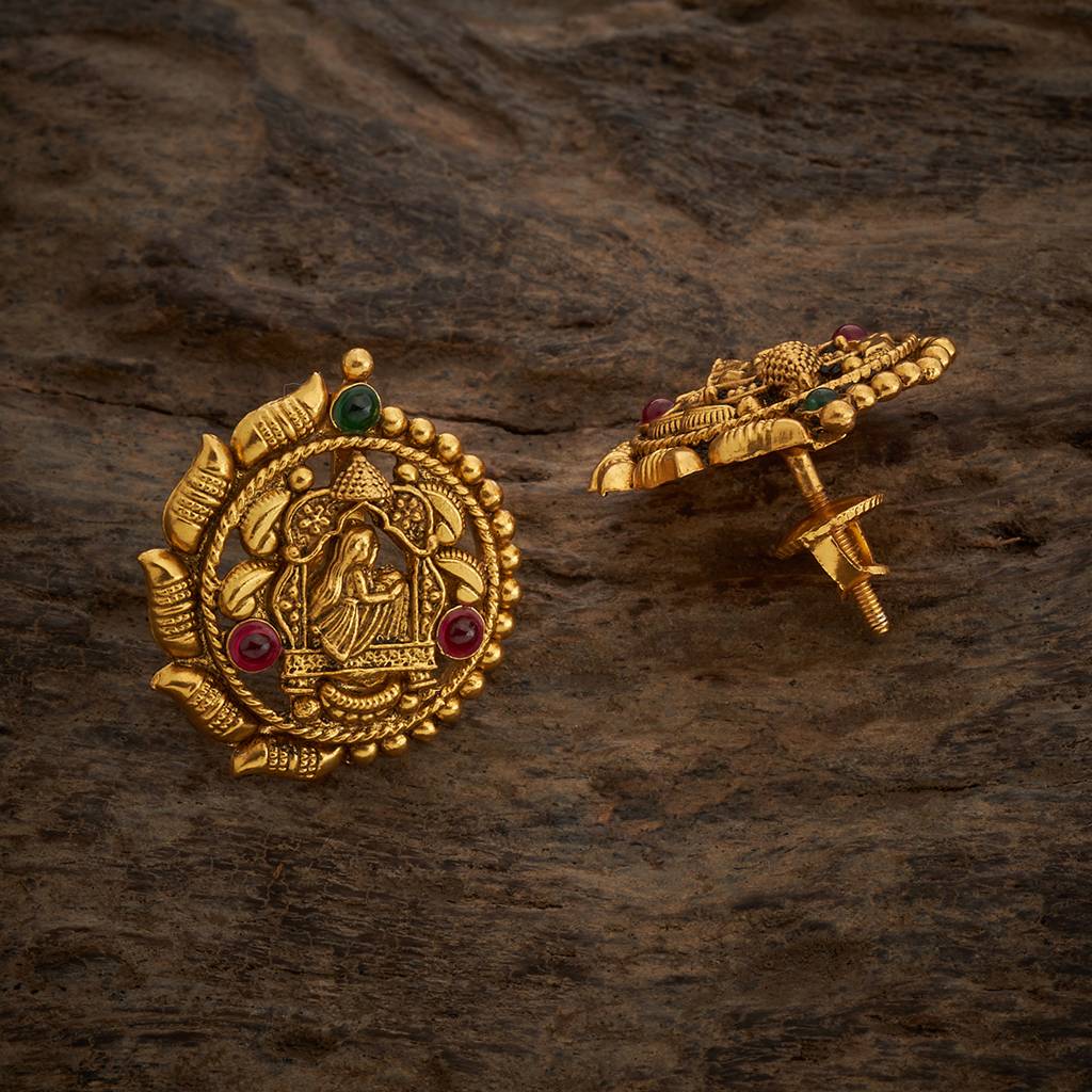 Kushal'S Fashion Jewellery Ruby-Green Oxidised Gold-Plated Ethnic 92.5 Pure Silver Temple Studs-168225 : 406819
