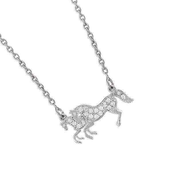 Rhodium Finish Horse Pendant Necklace With Crystal Detailing For Women & Girls : OSAK034-IRWEPENDANT