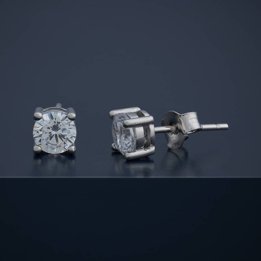 Kushal'S Fashion Jewellery White Gold-Plated Zircon 92.5 Sterling Silver Studs-183246 : 437621