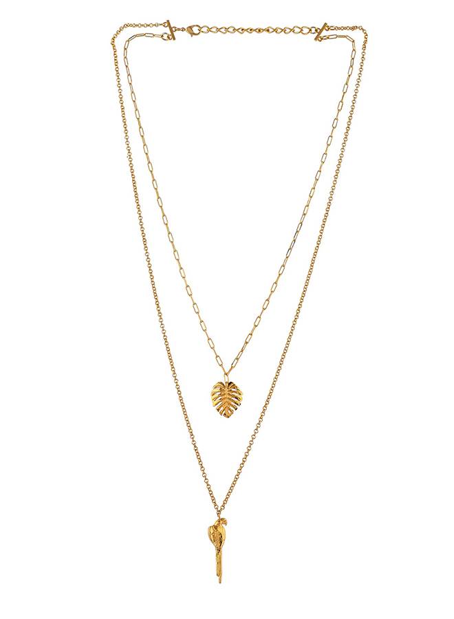 Voylla Hawaii Double-Layered Monstera And Tropical Bird Necklace : 8905124521702