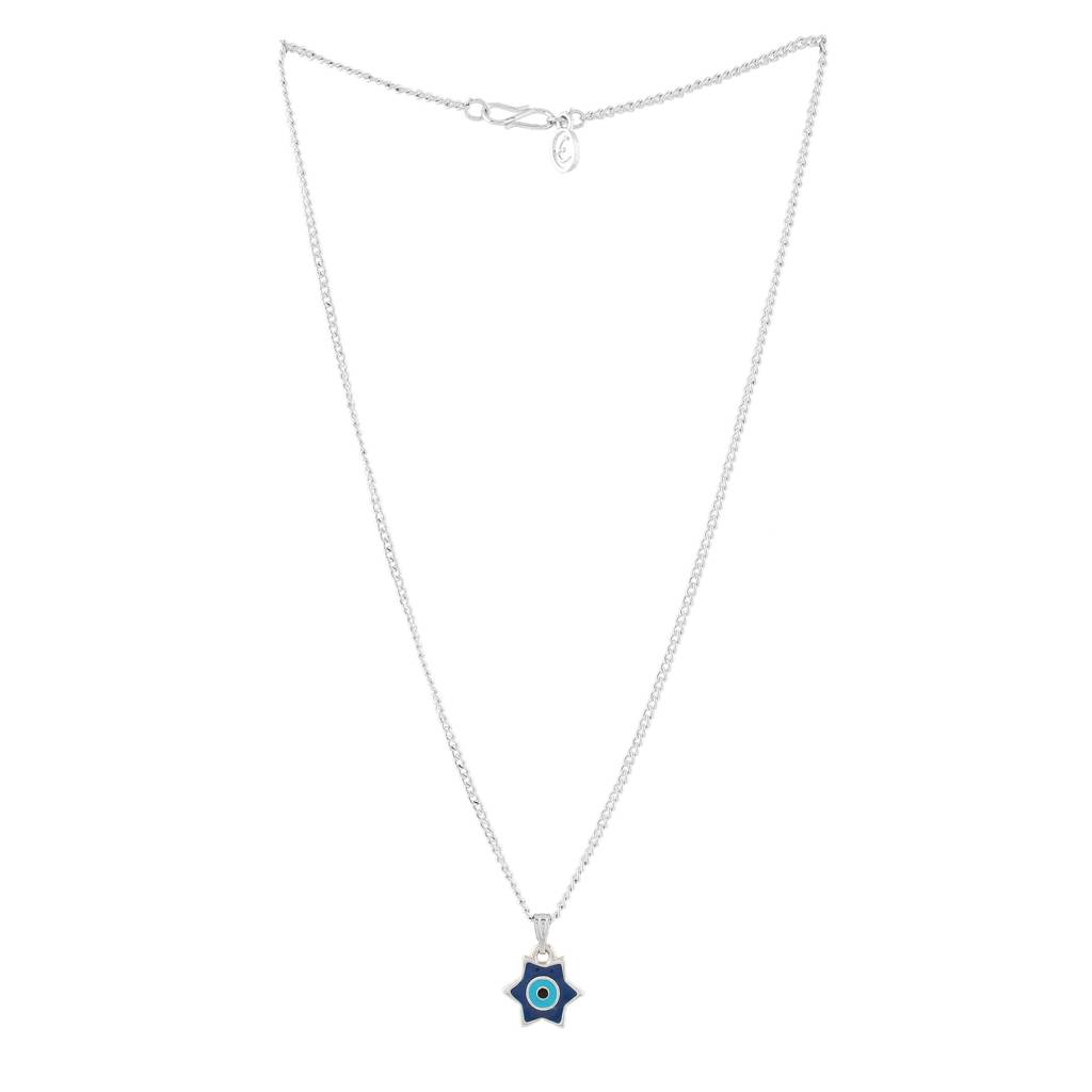 Estele Rhodium Plated Elegant Star Designer Evil Eye Charm Pendant With Chain For Girls/Women : 1015-IR-NBTQPENDANT