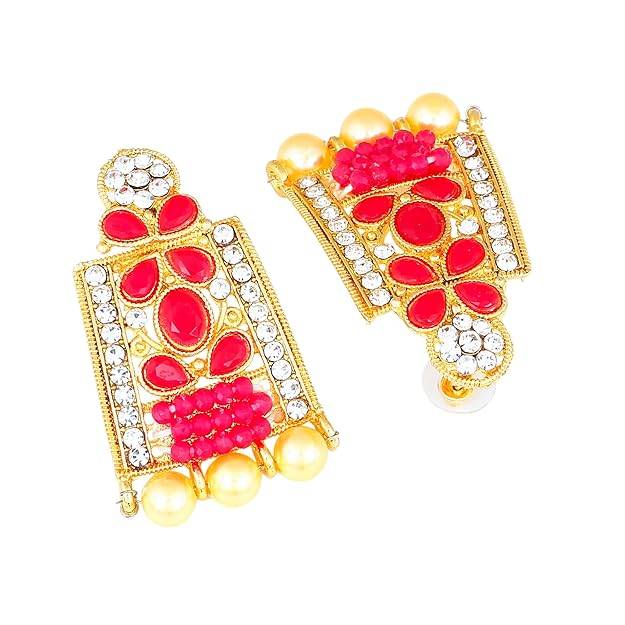 Estele Gold Plated Alluring Gehena Necklace Set & Maang Tikka With Pink Stones For Women : PJ-042-IGPNNKERTK