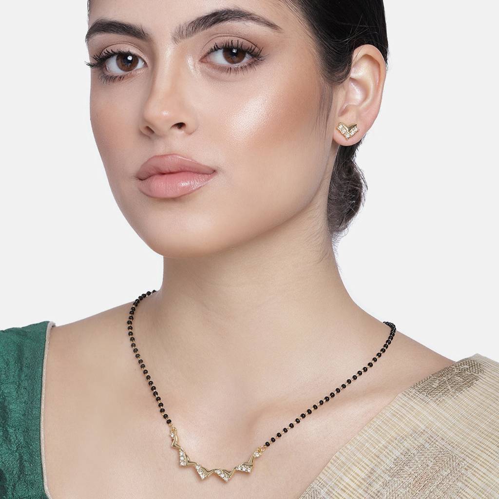 Estele Gold Plated Winding Shaped Mangalsutra Necklace Set For Women : EMS12080014NKER