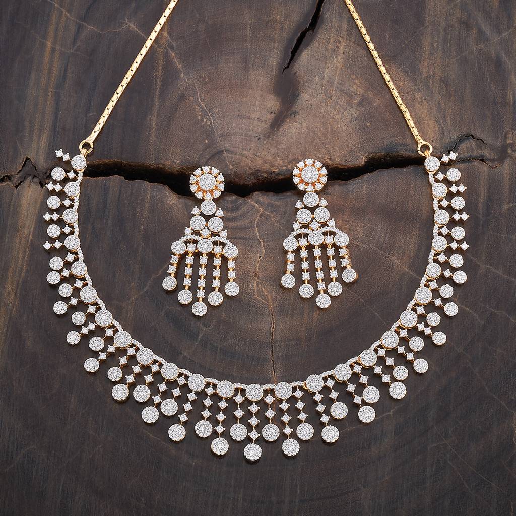 Kushal'S Fashion Jewellery Rhodium-Plated Cubic Zirconia Studded Jewellery Set : 424492