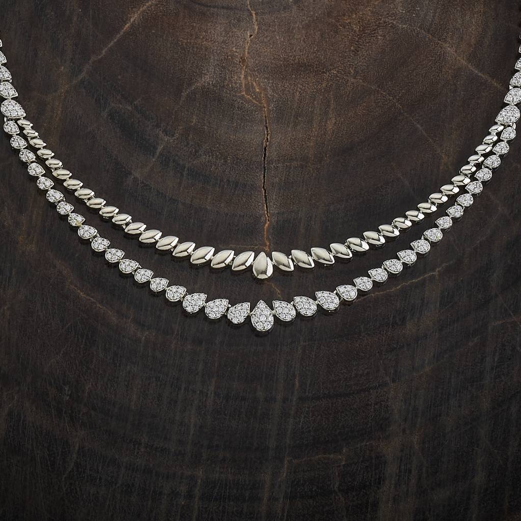 White Plated Party Zircon Necklace Set-435472 : 435472