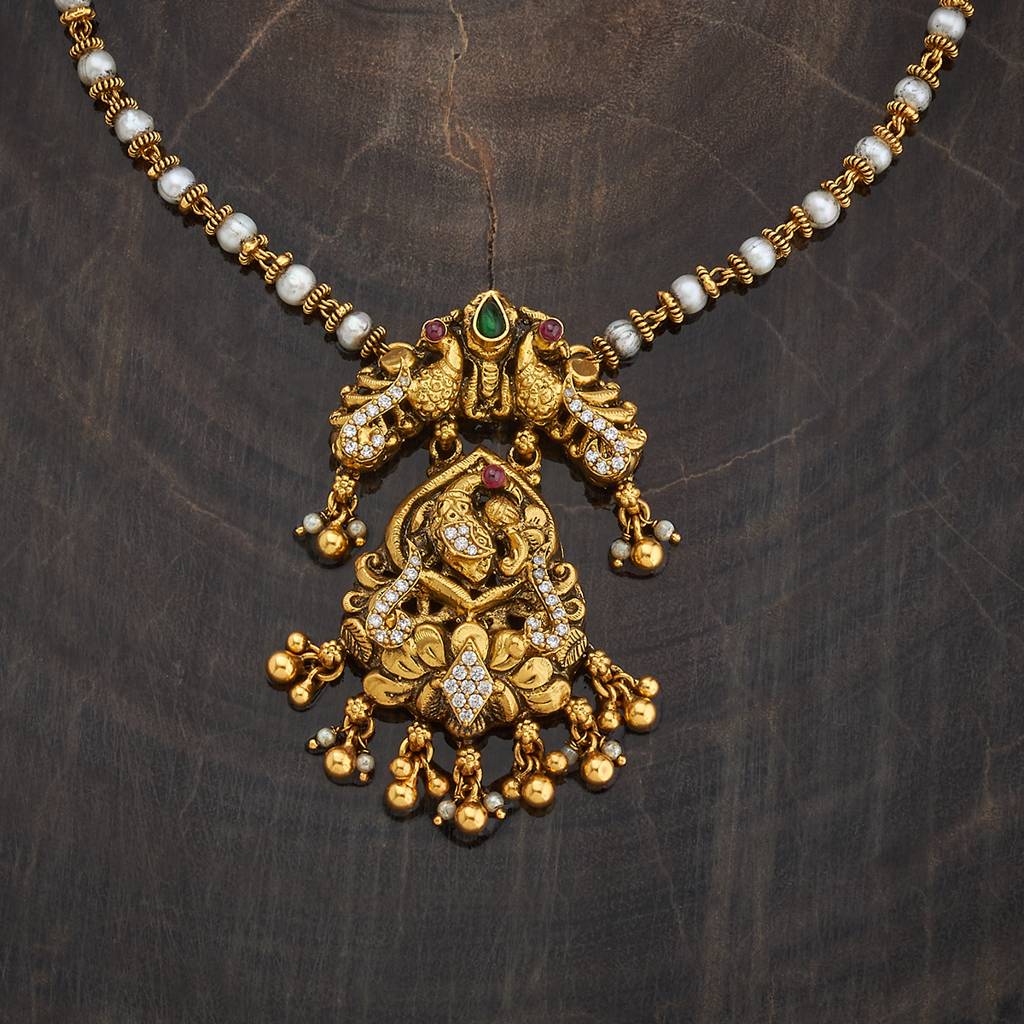Kushal'S Fashion Jewellery Ruby-Green Oxidised Gold-Plated Ethnic 92.5 Pure Silver Temple Necklace-177169 : 424863