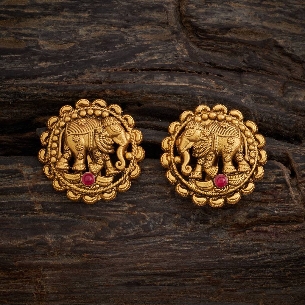 Kushal'S Fashion Jewellery Ruby Oxidised Gold-Plated Ethnic 92.5 Pure Silver Temple Studs-165744 : 399366