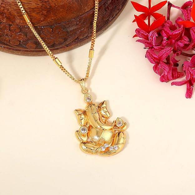 Gehena By Estele Fashion Jewelry Lord Ganesh Pendant Necklace For Men'S: Gold Plated Vighnaharta Ganesha : OSAK031-IGWEPENDANT