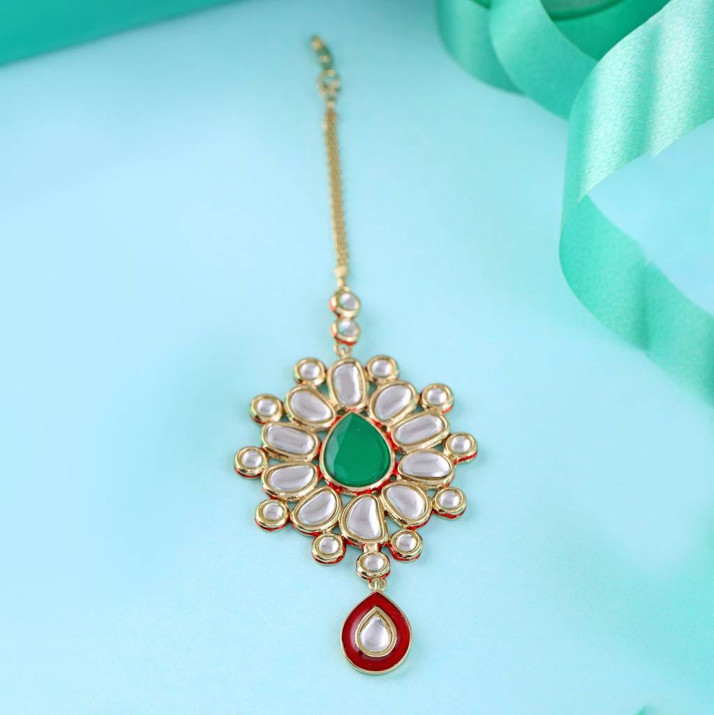Estele Gold Plated Traditional Flower Designer Kundan Maang Tikka For Women : 024-IGTIKKA