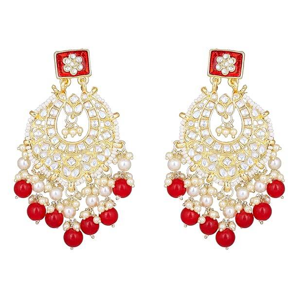 Estele Gold Plated Ravishing Designer Gehena Drop Earrings With Ruby Beads For Girls/Women : PJ-016-IGRBER