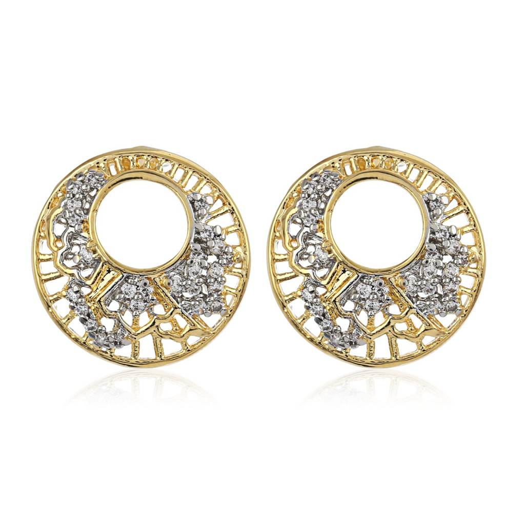 Estele Gold & Rhodium Plated Cz Round Shaped Earrings For Women : AD-323-ERER