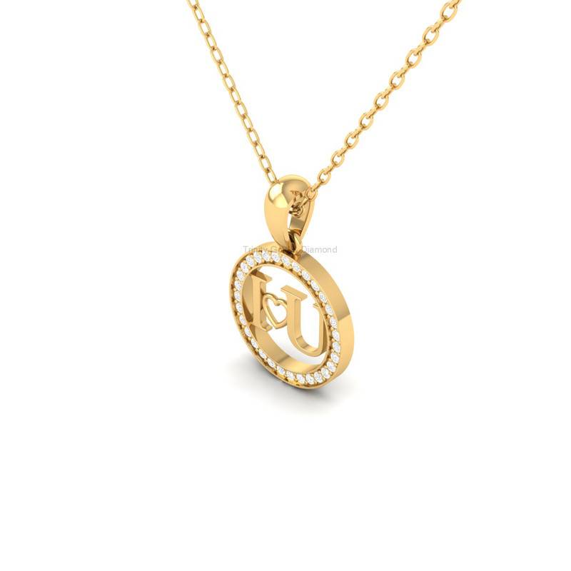 ÂI Love Youâ Moissanite Circle Pendant With Chain In 14Kt Gold Over Sterling Silver : TGDP-28