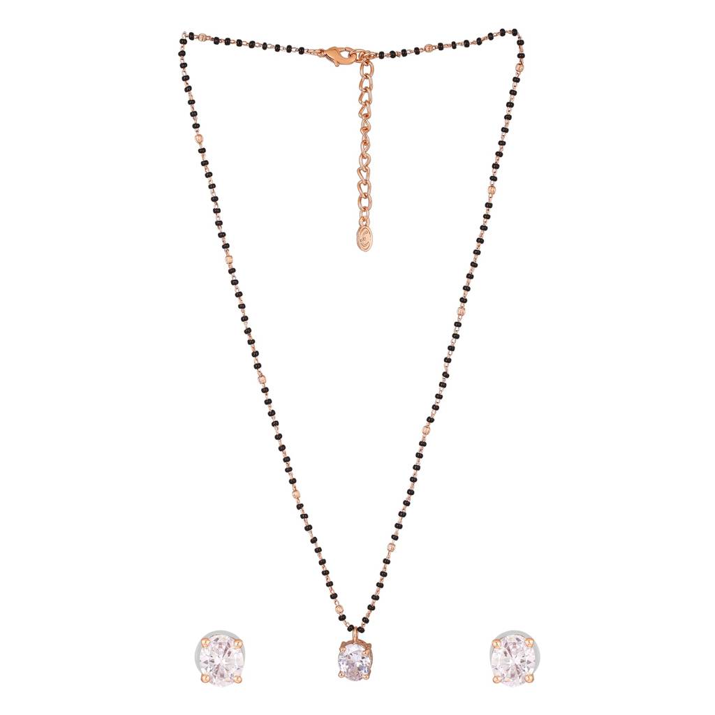 Estele Rose Gold Plated Cz Shinning Round Designer Maangalsutra Necklace Set For Women : ADMS040-RGWENKER