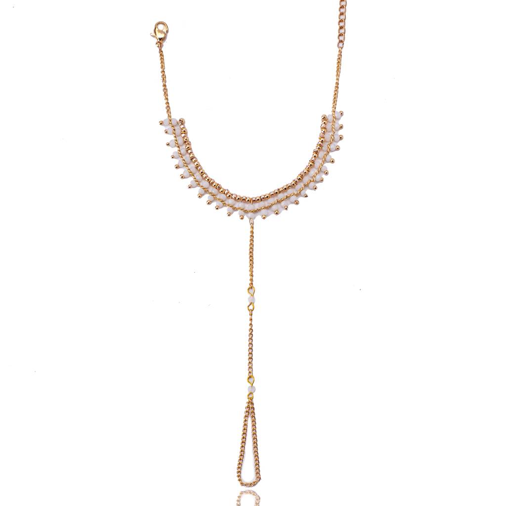 Opal Bead Hand Chain : HA14275-G-WHT