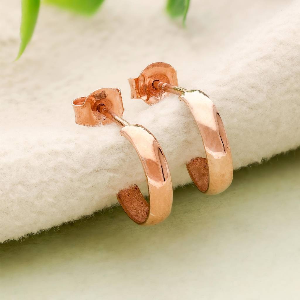 Dainty 925 Silver Gold Finish Mini Half Hoop Earrings : SE_000953