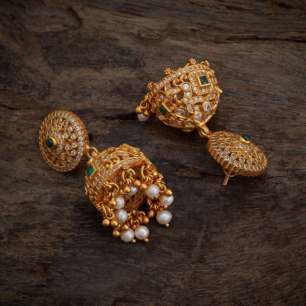 Kushal'S Fashion Jewellery Ruby Gold-Plated Ethnic 92.5 Pure Silver Temple Jhumkas-163706 : 400504