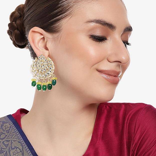 Estele Gold Plated Beautiful Gehena Drop Earrings With Yellow & Green Beads For Women : PJ-010-IGYLGNER