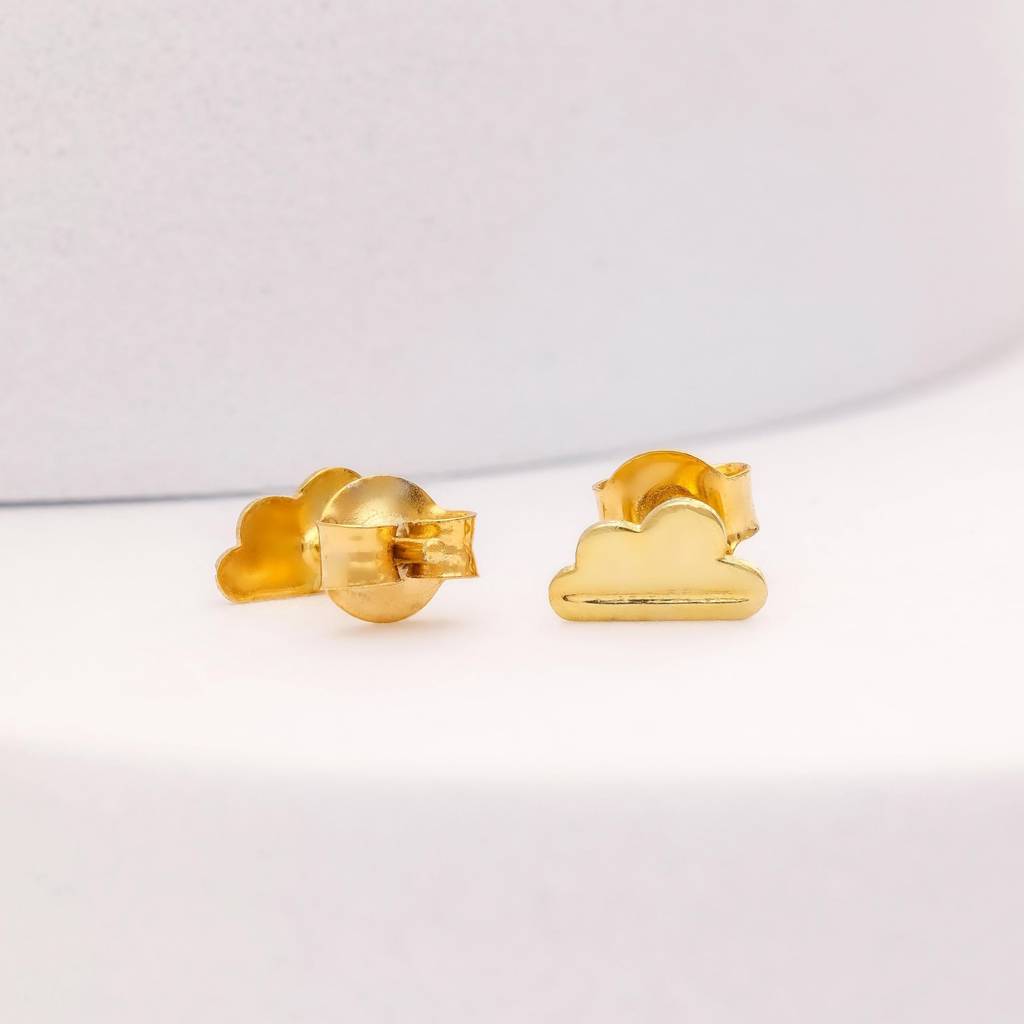 925 Silver Cloud Stud Earrings | Cute Gold Finish Minimalist Earrings For Girls : SE_000659