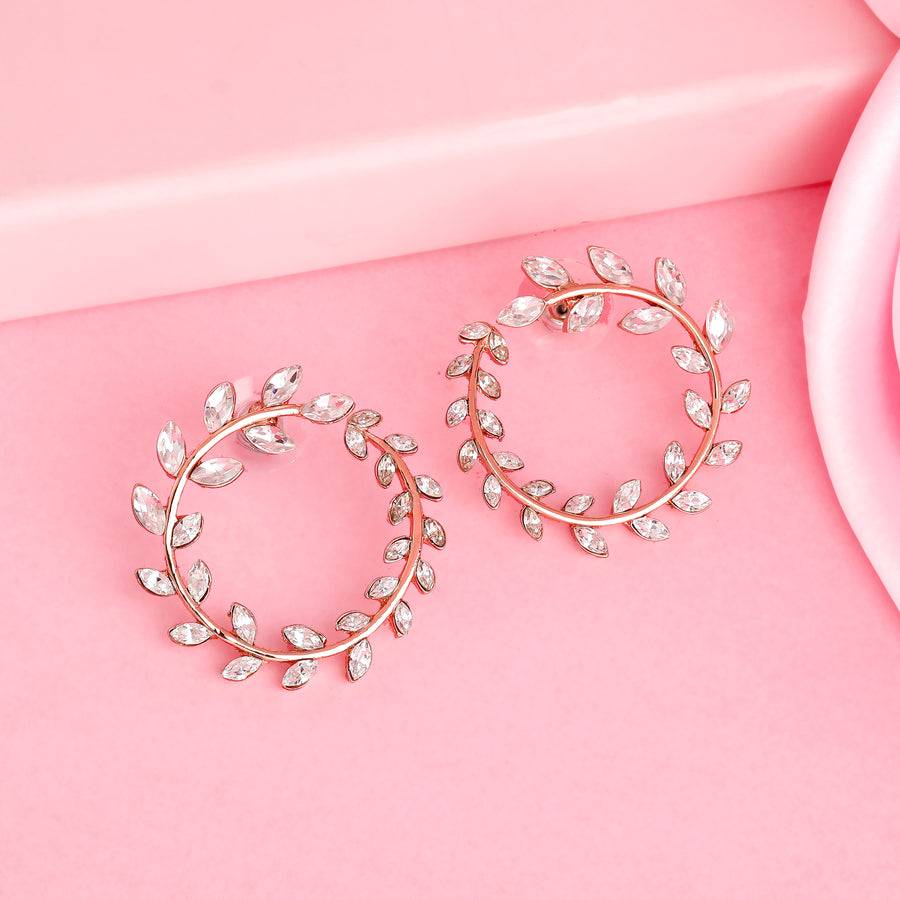 Estele Rose Gold Plated Circular Earrings With Crystals For Women : 743705-RGER