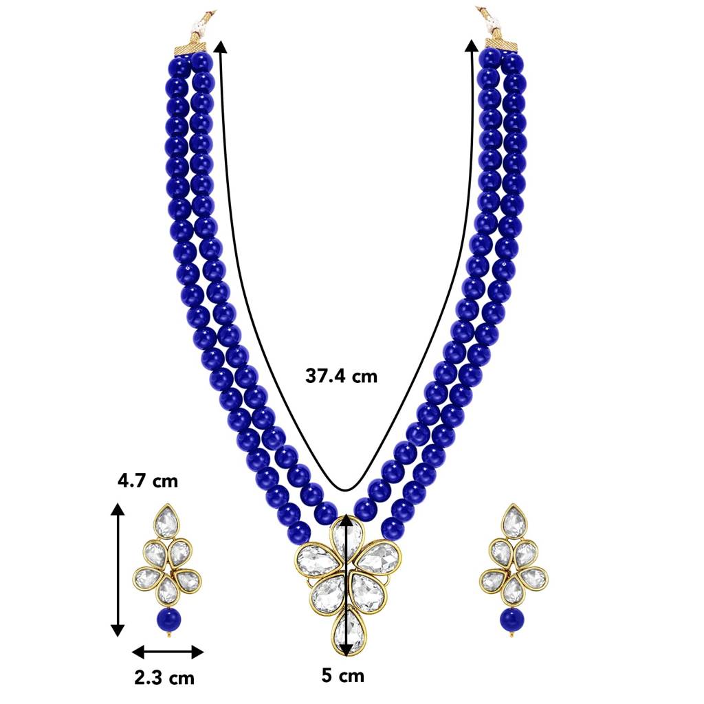 Crystal Faux Pearl Long Necklace With Drop Earrings Traditional Ethnic Jewellery Set For Women Girls-Pf24N184 : PF24N184B