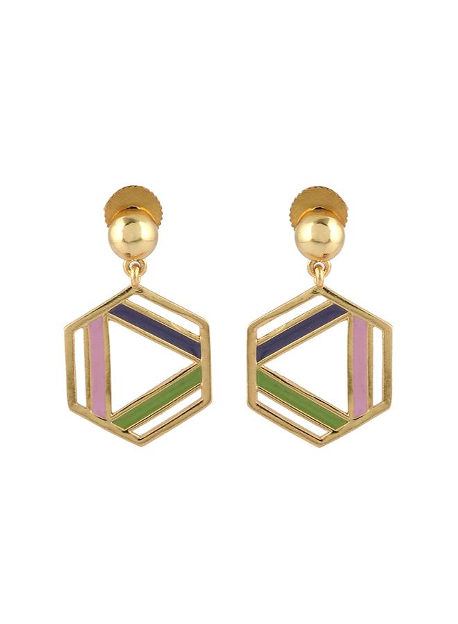 Benzene Enamelled Hexagon Drop Earrings : 8905124456622