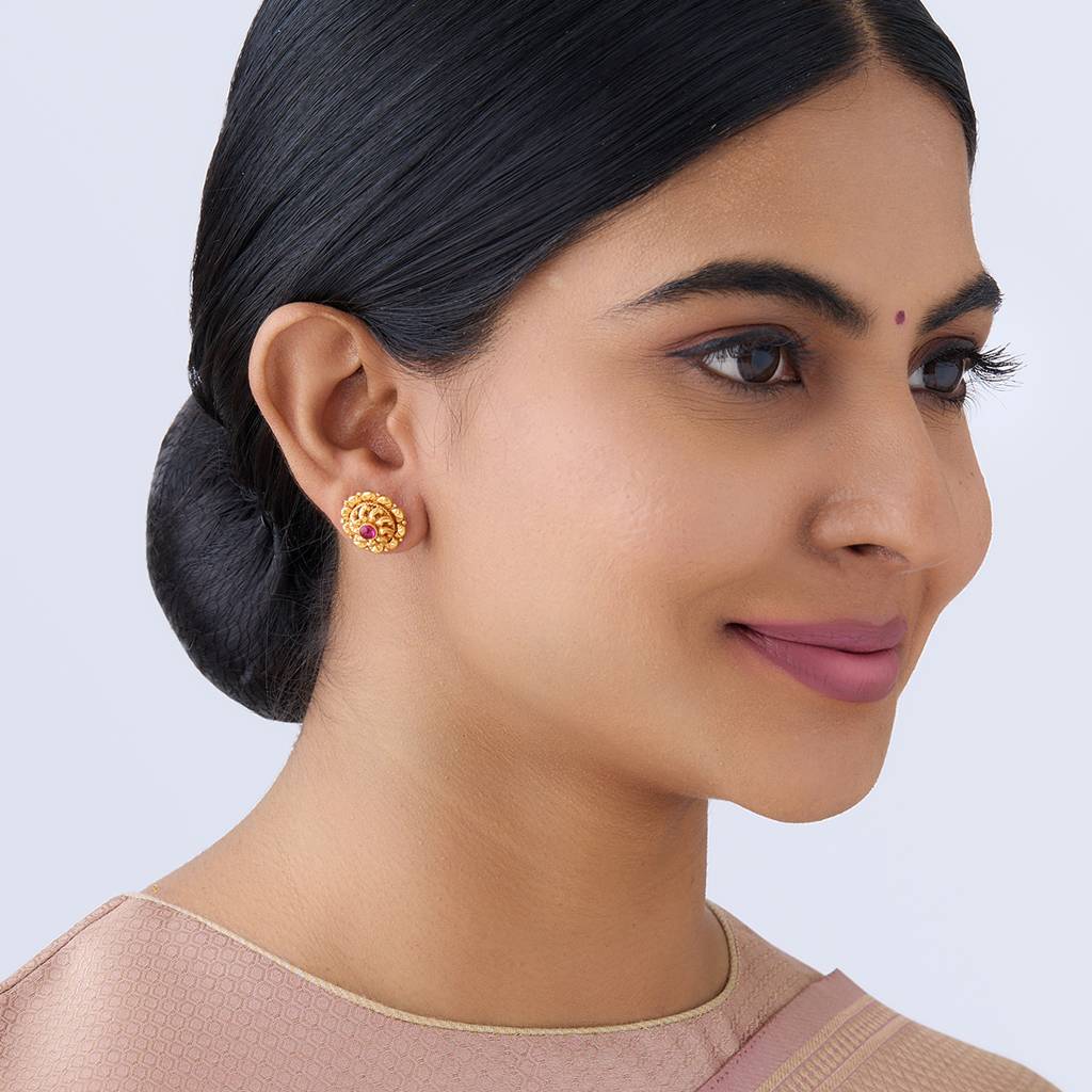 Kushal'S Fashion Jewellery Ruby Gold-Plated Ethnic 92.5 Pure Silver Temple Studs-161590 : 395487