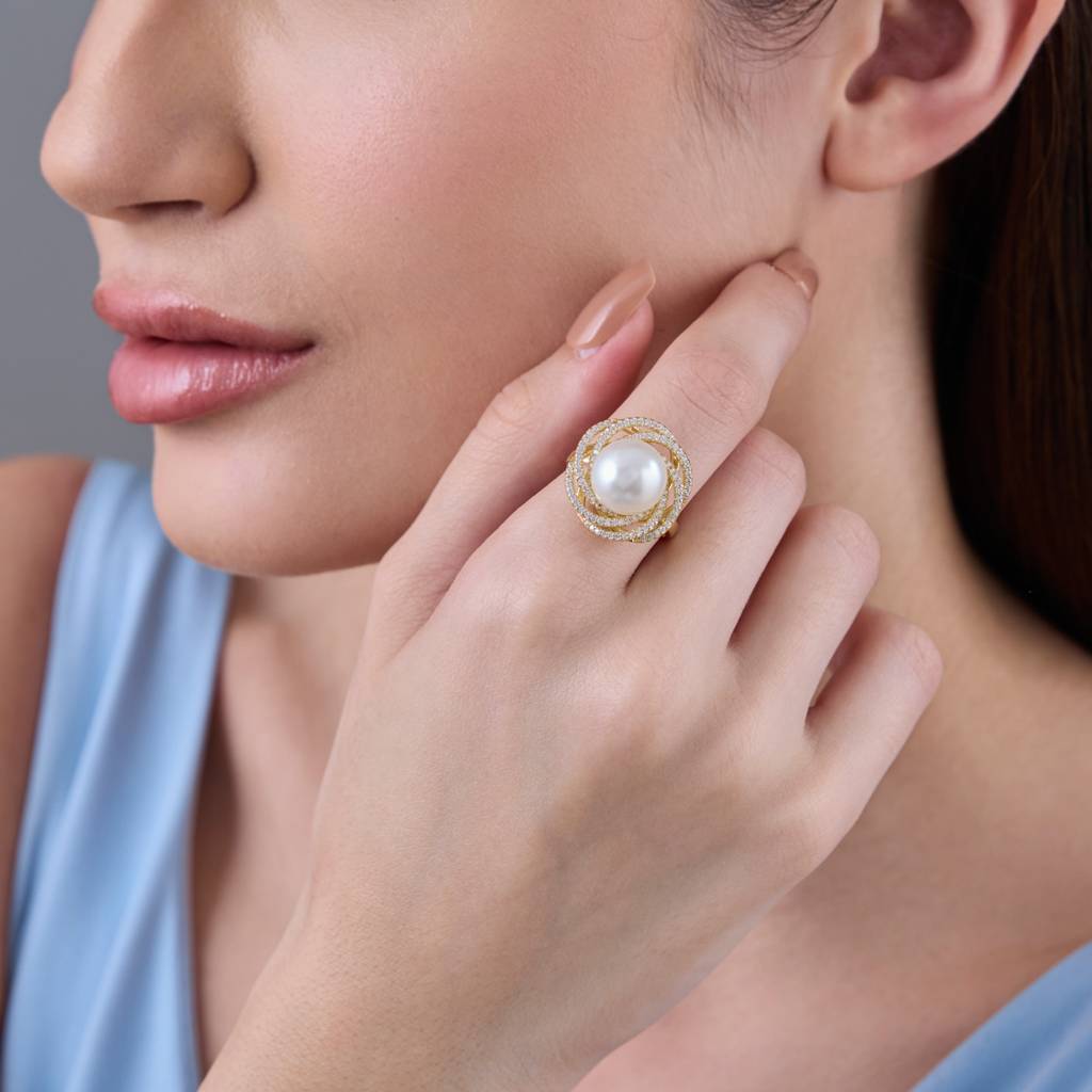 Kushal'S Fashion Jewellery Pearl Gold-Plated Party Trendy Zircon Finger Ring-186799 : 445312