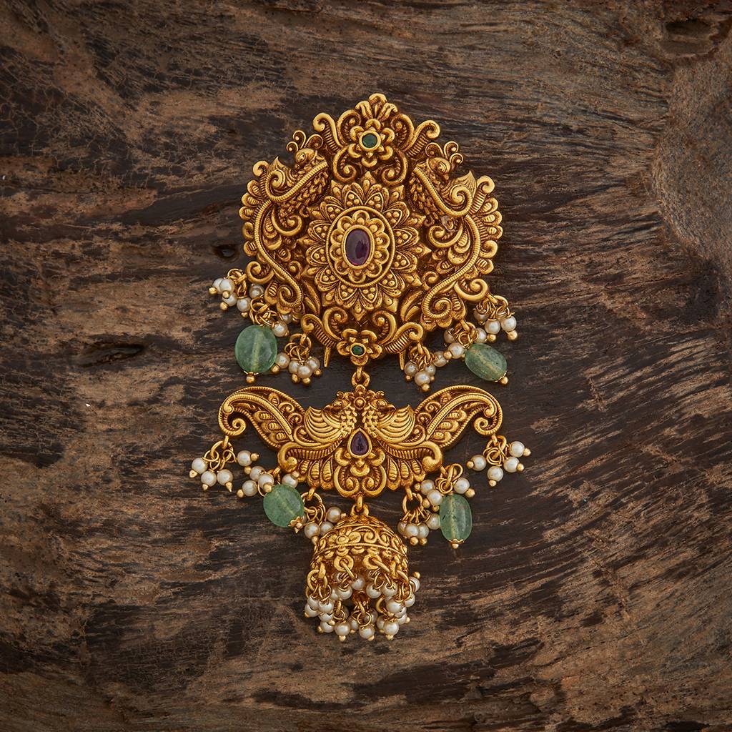 Kushal'S Fashion Jewellery Ruby-Green Gold-Plated Ethnic Antique Hair Brooch -185163 : 442020