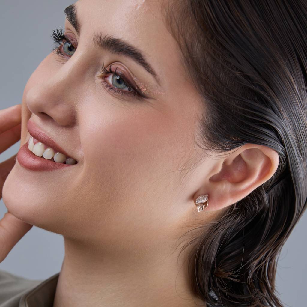 Kushal'S Fashion Jewellery White Rose Gold-Plated Party Zircon 92.5 Sterling Silver Stud Earrings-183198 : 437480