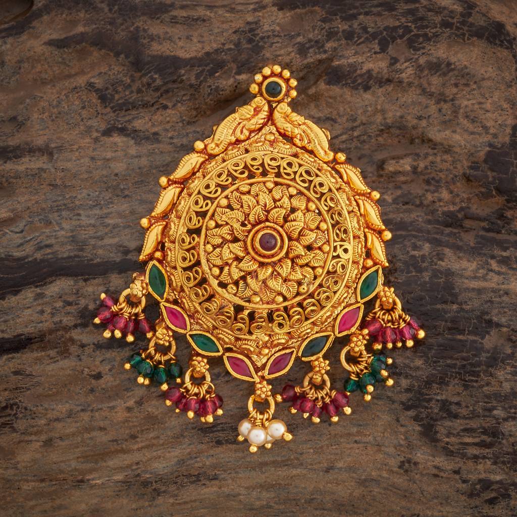 Kushal'S Fashion Jewellery Ruby-Green Gold-Plated Ethnic 92.5 Pure Silver Temple Pendants-177665 : 425899