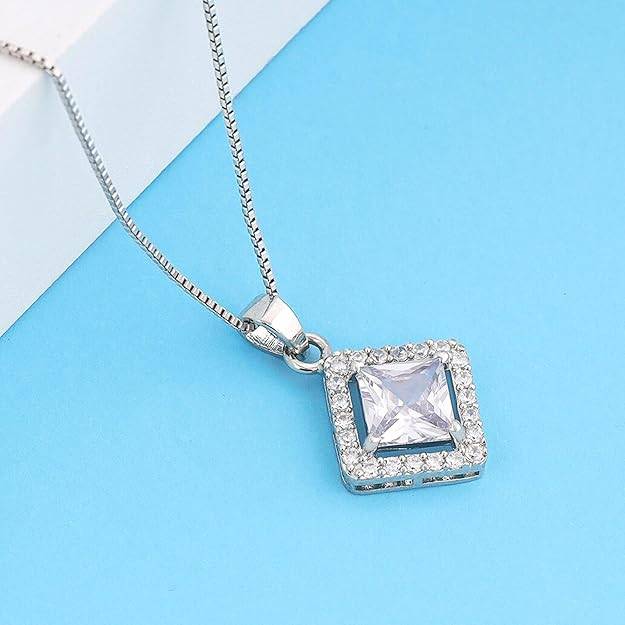 Silver-Plated Princess-Cut Square Pendant For Women Daily Wear & Gifting : OSAK050-IRWEPENDANT