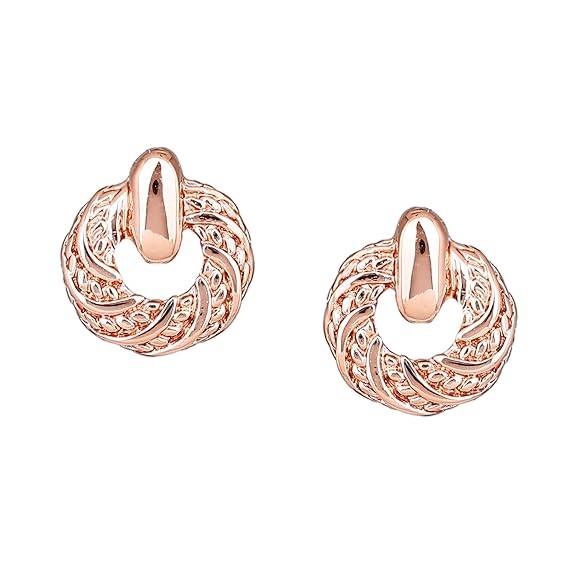 Estele Rosegold Plated Circular Stud Earrings For Women : 721707-IGER