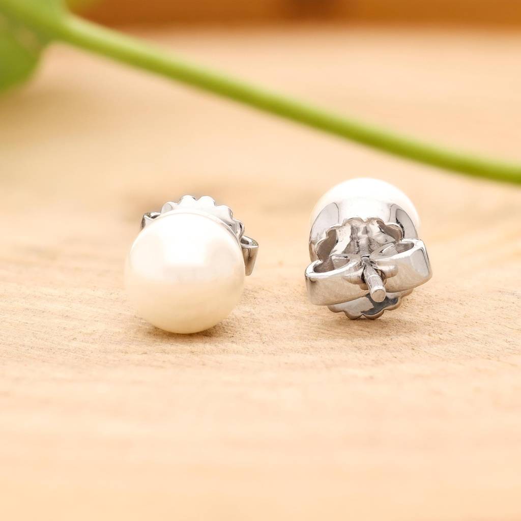 925 Silver Pearl Stud Earrings Â Classic White Round Elegant Bridal Jewelry : SE_000616
